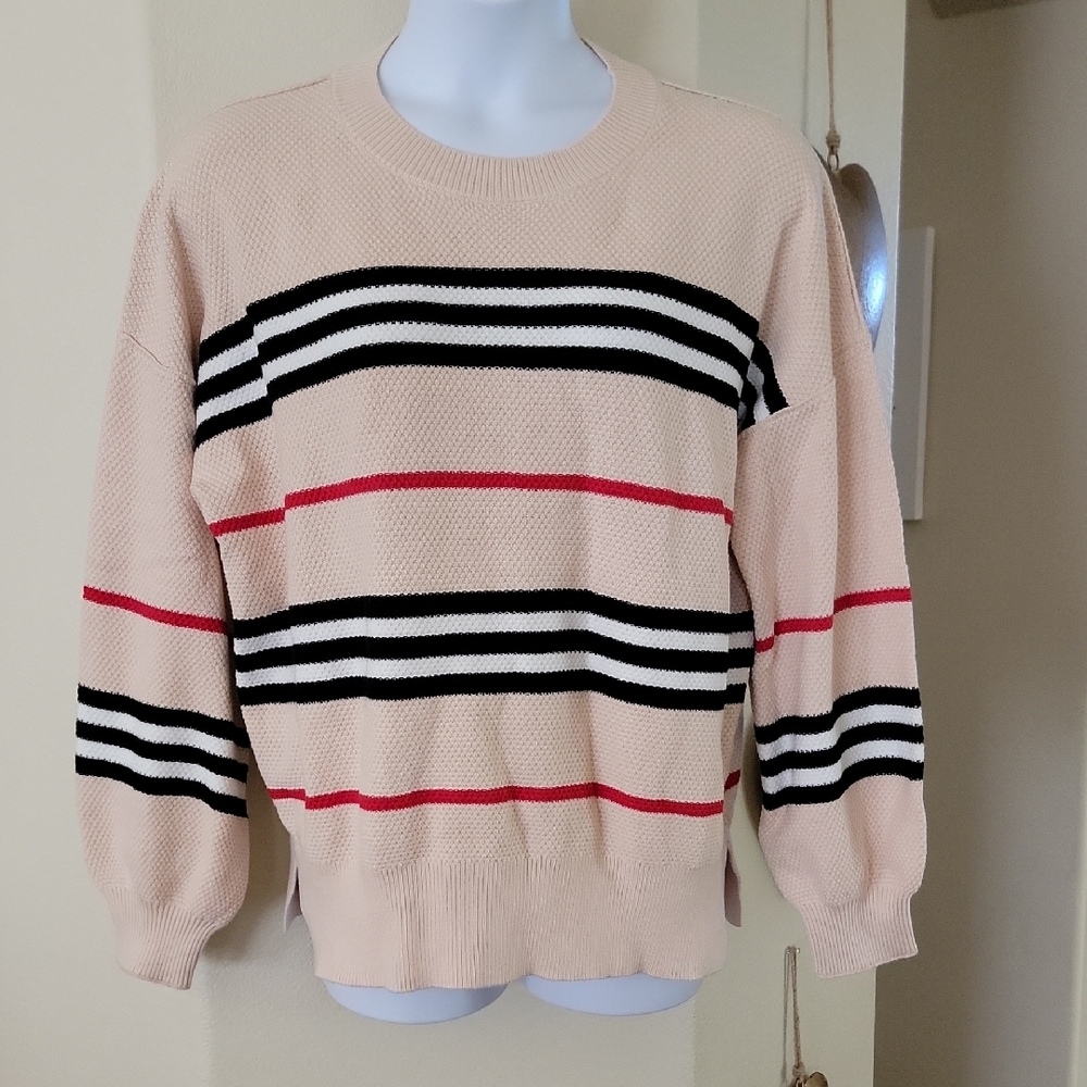 DISAMER Striped Drop Shoulder Sweater Beige Red Black sz XL NWT